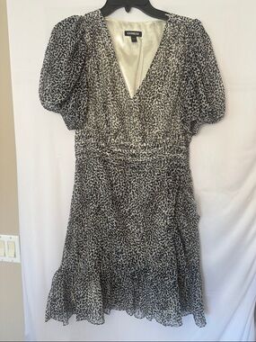 Express Black and Cream Printed Knee-length Dress